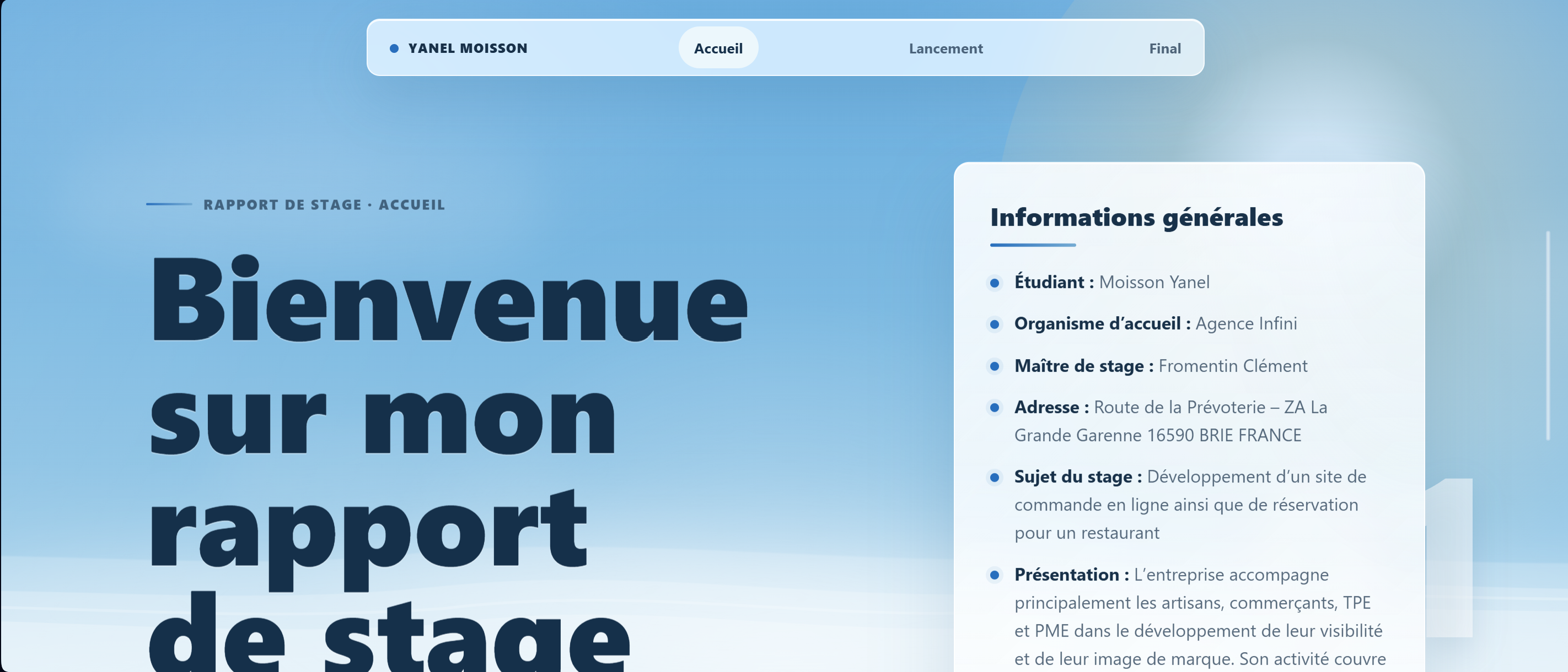Aperçu du rapport de stage Infini
